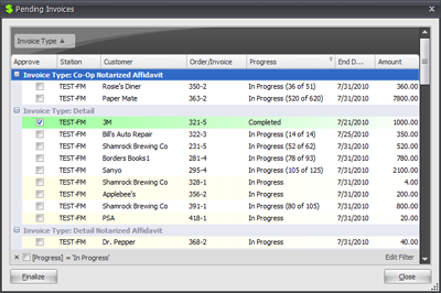 Pending Invoices - Invoice Type